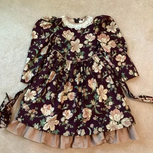 RUTH OF CAROLINA MÄDCHEN VINTAGE KLEID, 4, DUNKLER GEBLÜMT LANGARM, REISSVERSCHLUSS, SCHÄRPE - Bild 1 von 5
