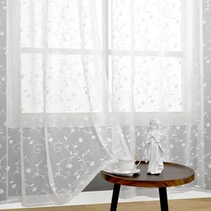 Sheer Curtains 108 inches Length, Grommet Extra Long Linen Textured Embroider... - Picture 1 of 8