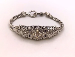 Angela by John Hardy Sterling Silver & 14K Chain Bracelet w/Lobster Clasp 7.5” - Picture 1 of 11