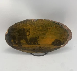 VINTAGE Live Edge Holz Wandrelief - Bär & Stachelschwein Szene, rustikal 9,5 "x 5,25" - Bild 1 von 9
