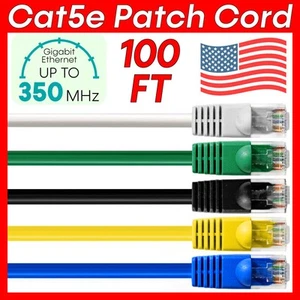 100 FT Cat5e Patch Cord CAT5e Cable LAN Ethernet RJ45 Connector Internet Wire - Afbeelding 1 van 14