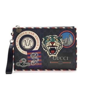 Gucci Gg Supreme Clutch Bag Gray Black Multicolor Pouch Vintage Authentic - Picture 1 of 9