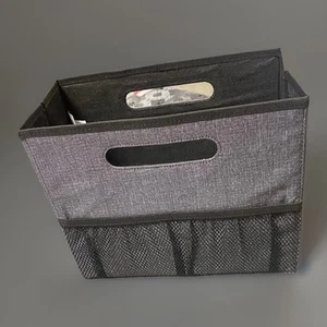 Thirty One FOLD N FILE OFFICE ORGANIZING TOTE CHARCOAL CROSSHATCH 12.25” X 10” - Picture 1 of 4