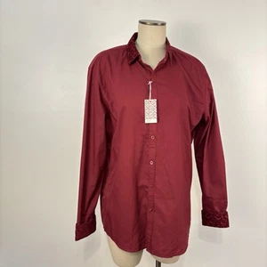 NWT Consequence Burgundy Button Up Shirt Large Paisley Velvet Collar and Cuffs - Picture 1 of 11