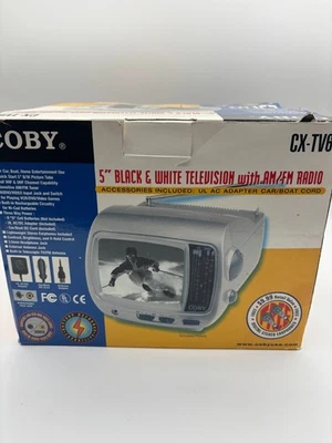 TV vintage Coby CX-TV1 5 pulgadas blanco y negro con AM/FM nunca usada Foto 1 de 4