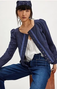 Free People Darcy Seersucker Fitted Square Neck Vintage Slits Hem Jacket XL - Bild 1 von 7