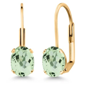 Green Prasiolite Yellow Gold Plated Leverback Earrings For Women (1.50 Cttw, - Picture 1 of 4