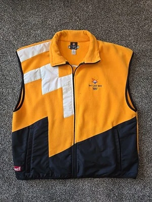 Винтажный 2002 зимние Oympics жилет взрослых XXL желтый флис молнии ретро редкая 2002 - Изображение 1 из 4