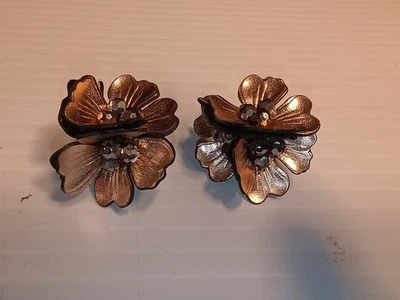 Stella & Dot Rose Gold Colored Leather And Rhinestone Statement Earrings - Image 1 of 4