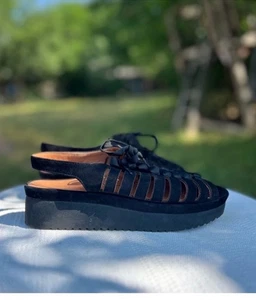 L’Amour Des Pieds Amarli Ribbon Lace Up Sandal Black Nubuck Size 8 - Picture 1 of 8