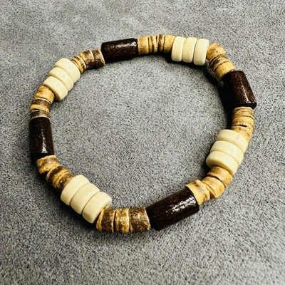 Boho Armband Braun Beige Ethno Perlen Unisex Natur Schmuck Handgemacht - Bild 1 von 4