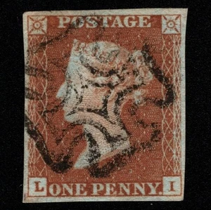 SG8 (BS9) 1d Red Imperf Plate 20 - LI - 4 Margin - Very fine - Picture 1 of 2