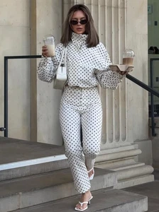 ZARA BNWT 2025. ECRU BLACK MINI FLARE TROUSERS PANTS POLKA DOT COTTON. 3152/507 - Picture 1 of 10