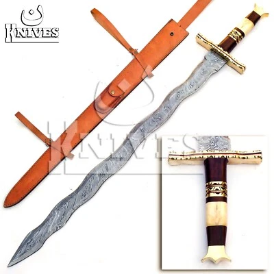 Viking Sword, Real Damascus with Blood Groove 32-Inche Full Tang with Sheath - Image 1 of 4