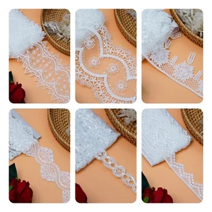 1 Yard Off White Edging Trim Vintage Lace With Sequence Stitching Embellishment - Picture 1 of 32