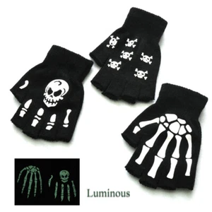 Black Fingerless Gloves Knitted Winter Warm Half Open Finger Mittens Halloween  - Picture 1 of 14