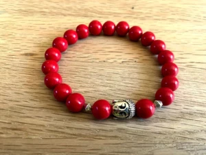 Bracciale Corallo Rosso Pietre Preziose Naturali Perline 8 mm Base Guarigione Chakra Elasticizzato, - Foto 1 di 3