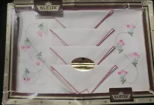 Vintage neu im Karton majestätisch rosa creme Blumen feine bestickte Tischwäsche USA - Bild 1 von 10