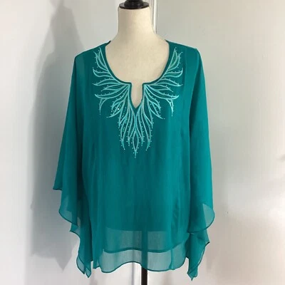 VTG BOB MACKIE WEARABLE ART SZ  LARGE    BATWING TOP BLOUSE SEQUINS EMBROIDERY - Image 1 of 4