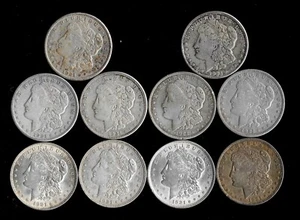 TEN (10) Morgan Silver Dollars (1921-P/D/S) 90% Silver Lot C40-1 - Picture 1 of 3