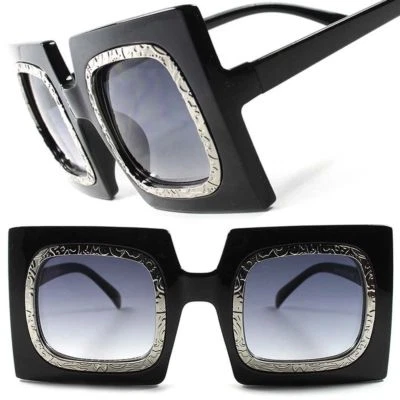 Gafas de sol cuadradas de gran tamaño elegantes de moda retro funky de diseñador vintage para mujer Foto 1 de 4