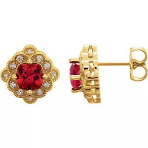Chatham® Created Rubin & 1/10 ctw Diamant Ohrringe in 14K Gelbgold - Bild 1 von 2