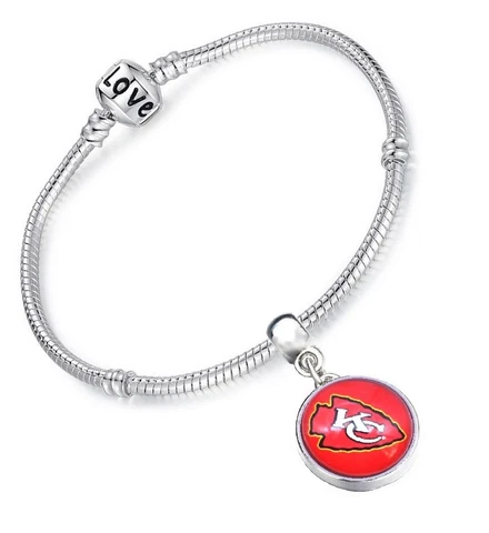 Kansas City Chiefs Womens Sterling Silver Snake Link Bracelet Football Gift D13 Cover