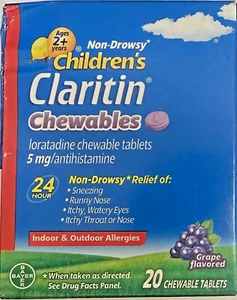 Claritin Children's Chewables 5mg Grape 20 Tablets, NEW FREE SHIP 10/2025 - Picture 1 of 1