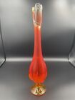 Vintage Glows  MCM Viking Glass 15.5 inch Swung Stretch Art Vase Orange Pedestal