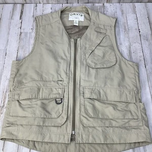 Vintage Orvis Hunting Fishing Vest Mens Sz L Vented Full Zip Khaki Many Pockets - Picture 1 of 9