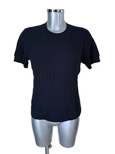 Paule Ka - Navy Sweater Silk Cotton Waffle Knit Size L / 40FR New - Picture 1 of 7
