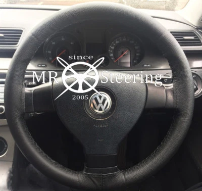 PARA VOLKSWAGEN JETTA A5 2005-10 CUBIERTA VOLANTE CUERO NEGRO DOBLE PUNTADA Foto 1 de 4