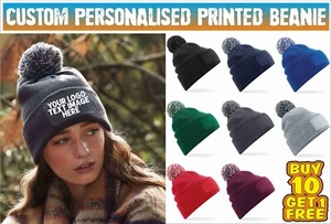 Individuell personalisiert bedruckte Beanie Schneestern mit Patch Mütze Name Logo Text Winter - Bild 1 von 18