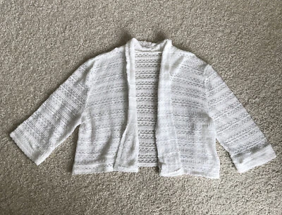 Suéter cárdigan recortado tejido a ganchillo grande talla L para niñas marfil blanco roto Foto 1 de 4