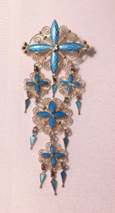 Antique Art Nouveau Marius Hammer, Norway, Turquoise Enamel & Silver Brooch - Picture 1 of 9