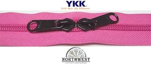 YKK Nylon Coil Zipper Tape # 10 Pink 25 yards with 25 Black Zipper Sliders - Picture 1 of 1