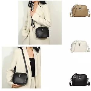 Woman Boutique Real Leather Silver-toned 3 Zipper Front Buckle Cross Body Bag - Picture 1 of 11