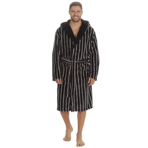 Mens Luxury Striped Bath Robe Hooded Fleece Dressing Gown M L XL XXL Robe New - Picture 1 of 4