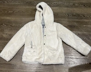 Next Girls Faux Fur Magical Unicorn Coat Age 8 White/cream Jacket Hardly Worn - Picture 1 of 7