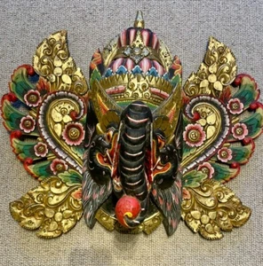 Vintage X- large Bali Elephant Barong Mask 65cm – Hand-Carved Gilt Wall Tribal - Picture 1 of 10