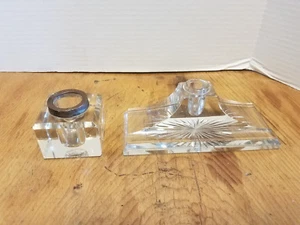 Antique Clear glass Inkwell & Pen holder  IMPERFECT - Picture 1 of 11