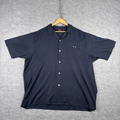 复古 Oakley 衬衫男式 2XL XXL 黑色 3D 标志纽扣 Y2K 冲浪滑板休闲 — 第 1/4 张图片