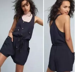 Anthropologie Elevenses Dree Utility Romper navy blue size Large NWT - Picture 1 of 6