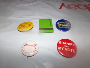Lot 5 Vintage Braniff Airlines Pins & Matches Braniff Bandwagon Yellow Red Blue - Picture 1 of 7