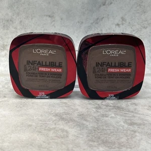 2 Pk L'OREAL 24 HR FOUNDATION POWDER - 375 Deep Amber -DMG Case - Picture 1 of 2