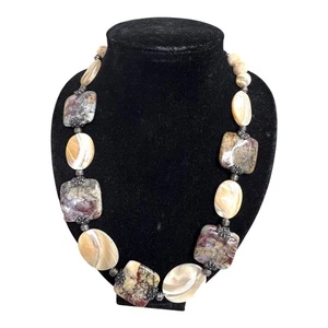 Handcrafted Jasper & Abalone Gemstone Heavy Bead Necklace Statement Boho 84.83g - Picture 1 of 5