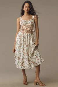 NWT Christian Lacroix Plated Ruffle Midi Floral Dress Sz L - Picture 1 of 9