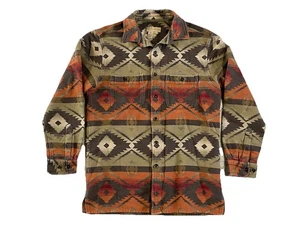 The Territory Ahead Green, Orange & Red Aztec Blanket Over Shirt M RRL Style - Picture 1 of 12