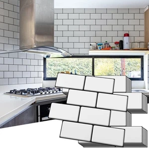 Blanco cálido con lechada negra pelar y pegar salpicadero/baño 10 azulejos 12"x12" - Imagen 1 de 4
