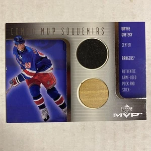 2001 UD MVP Souvenir Wayne Gretzky Puck Stick doppia toppa bordo sinistro edizione TR - Foto 1 di 2